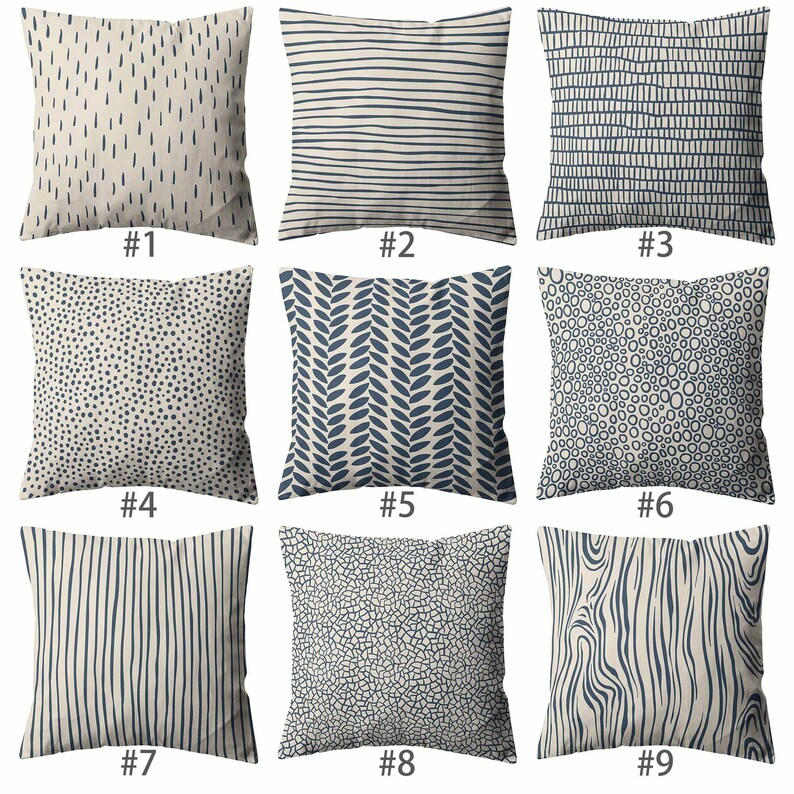 Monochrome Geometric Decorative Cushion Cover , Pale Blue Scandinavian Leaves Pattern Couch Pillow Covers, Square / Lumbar Pillow in 7 Sizes image 2