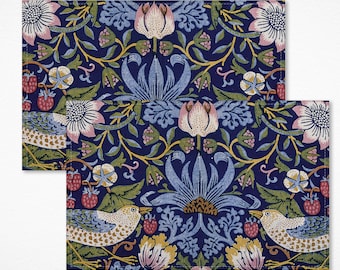 William Morris Floral Birds Table Placemats Sets 12x18in Strawberry Thief Placemat Cloth Placemats for Party Kitchen Decor Housewarming Gift