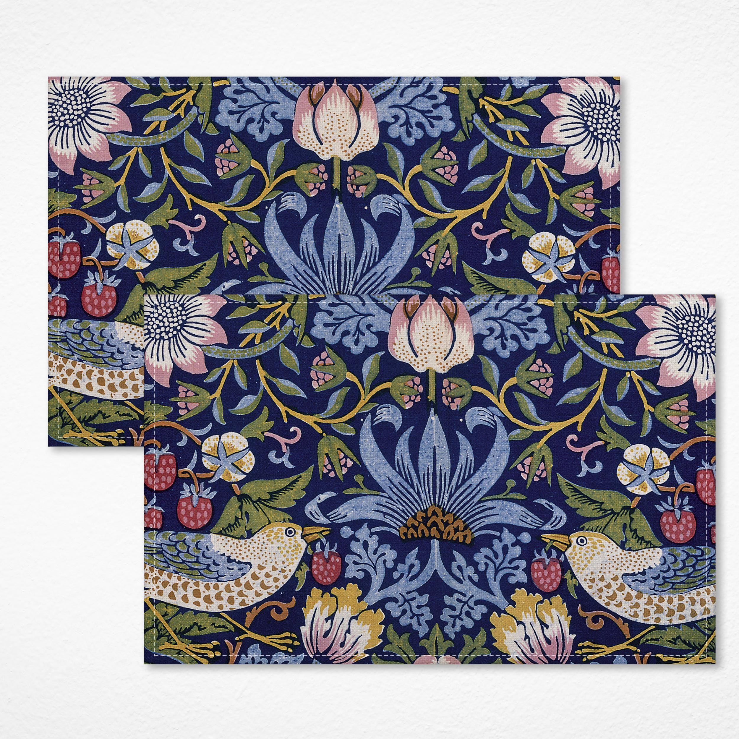 Lot De 8 Sets De Table Rigides Vintage - Bois Et Liège - Motif Floral Bleu - 29 Cm