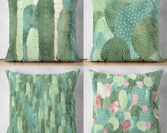 Funda de cojín con estampado de cactus, 7 tamaños a elegir, verde tropical, decoración moderna para el hogar, lumbar, para exteriores