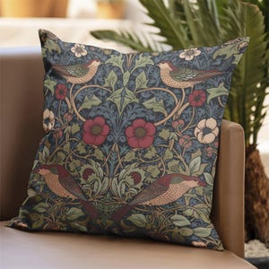 Housse de coussin florale William Morris, motif voleur de fraises, déco lombaire, taie d'oreiller florale et oiseaux, housse de coussin carrée