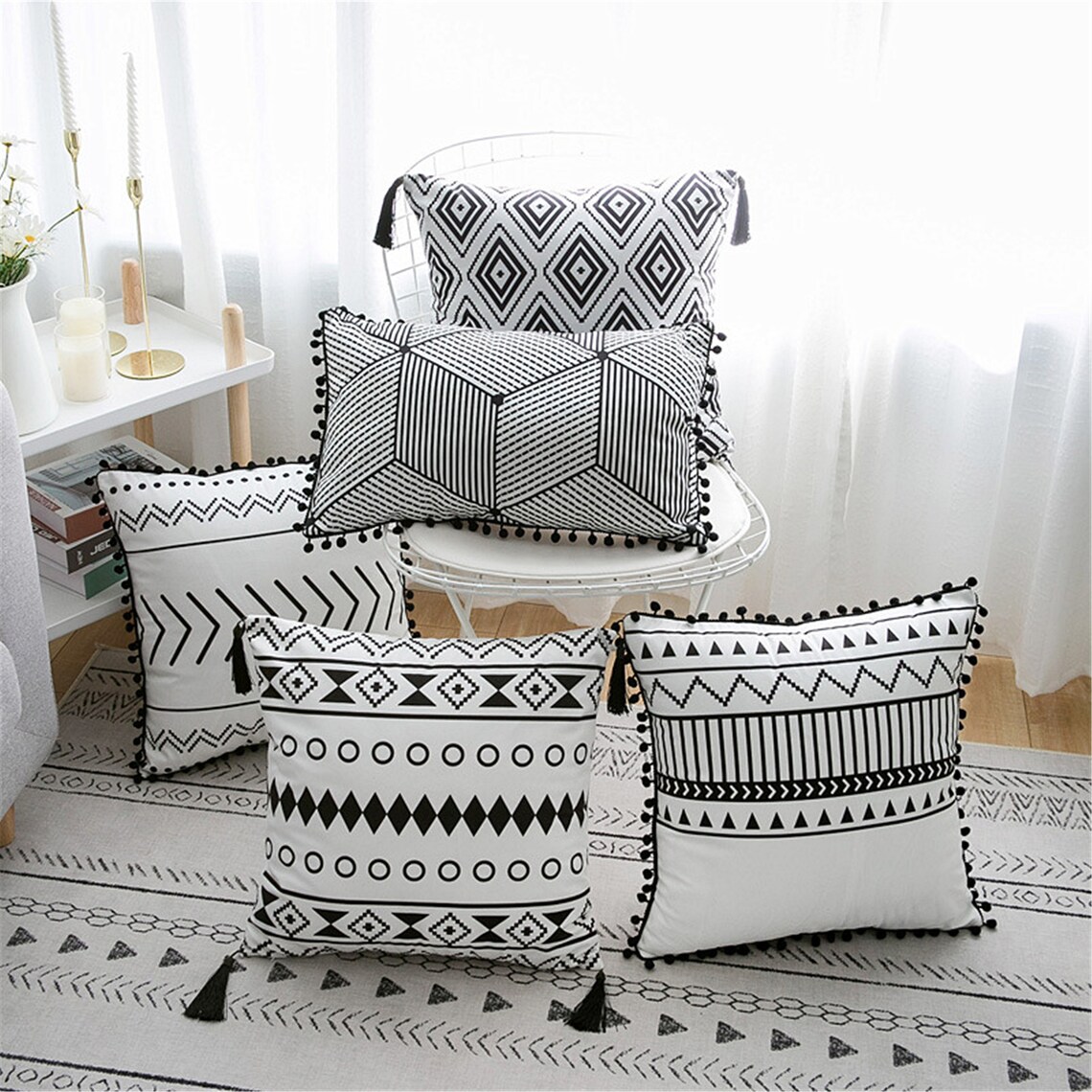 Black and White Pillow Cover12 X 20boho Geometric Throw - Etsy