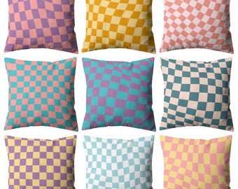 Checkerboard Print Rectangular Pillow Cover in 7 Sizes,  Retro Pastel Room Decor Checkered Pillow Cover, Personalized fabric pillowcase Gift