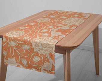 Bieżnik stołowy Moon Roses William Morris Orange Dahlia Lniany bieżnik stołowy Old Fashion Nature 13 x 72 cale Bieżnik stołowy