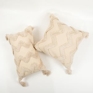 Cream Cotton Tufted Embroidered Throw Pillow Covers w/ Tassels 18x18,12x20 Lumbar pillow cover Farmhouse Rustic Neutral Woven Cushion Cover