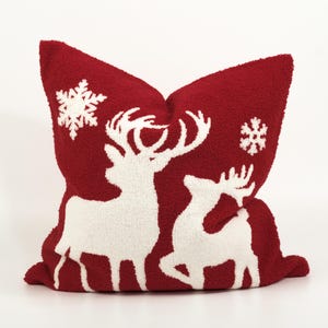 18x18 Warm winter Embroidery Elk Pillow Cover - Soft Teddy Velvet Christmas Throw Pillow Cover for Decor Farmhouse Christmas Cushion Covers