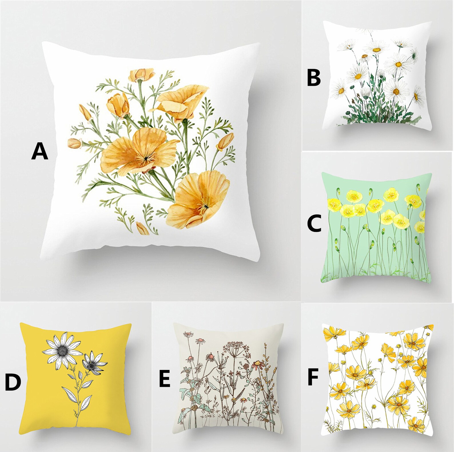 Floral pillow coverYellow Throw pillow caseHome GiftSquare Etsy