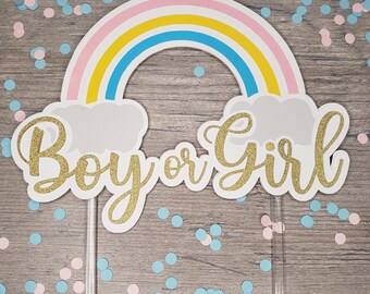 Junge oder Mädchen Regenbogen Kuchen Topper | Geschlecht offenbaren | Gender Reveal Regenbogen Kuchendeckel | Regenbogen Baby Gender Reveal | Girl oder Boy Cake Topper |