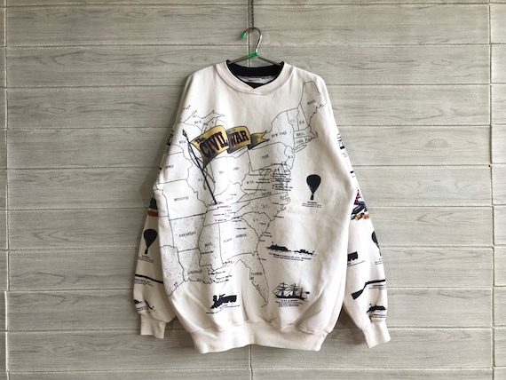 Vintage 90s The Civil War Map Sweatshirt All Over