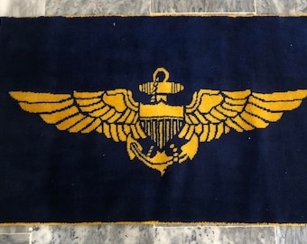 Naval Aviator Pilot Wings - Hand-Knotted Round Carpet: 2x3 ft