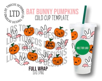 Wrap de Halloween de calabazas de murciélago y conejito / Wrap de Halloween de calabazas de Bad Bunny / Svgs de Bad Bunny / Wrap de Bad Bunny de Starbucks