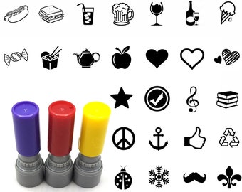 Set of 3 pcs Loyalty Card Stamp You Pick Image Ink Color, custom logo stamp, self Inking small round stamp