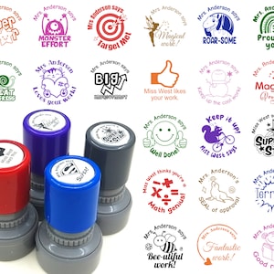 Custom teacher stamp, Unique design Teacher stamp. 64+ design. You pick ink color. Personalized name stamp, School classroom praise stamp.