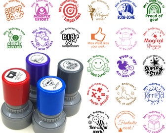 Custom teacher stamp, Unique design Teacher stamp. 64+ design. You pick ink color. Personalized name stamp, School classroom praise stamp.