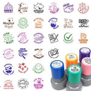 Unique design Teacher stamp. 64+ design. You pick ink color. School classroom praise stamp.