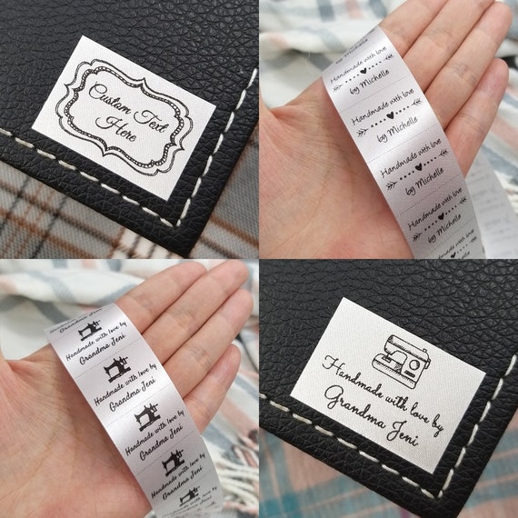 Set of 100pcs Personalized Sewing Label Custom Fabric Clothing Tags  Handmade with Love Design Your Logo Silky Satin Sewing tag Hanging Folding  tag sew