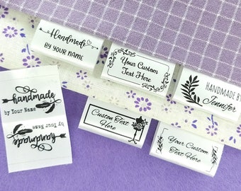 PREDESIGNED Custom sewing label Personalized Fabric Clothing tag sew on fold over label name tag white silky satin tag