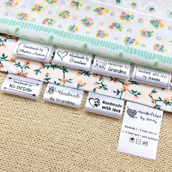 100pcs Personalized Fabric Label Custom Logo Clothing Label Hanging Sewing  Label Sew on Fold Over Label Name Tag White Silky Washcaretag 