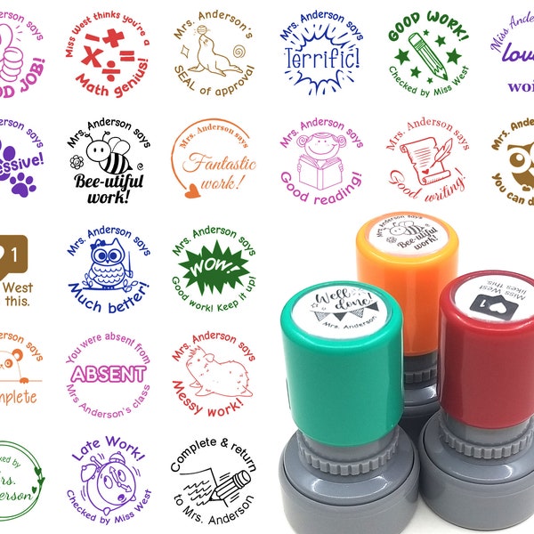 64+ Unique design for choose. Custom teacher stamp, Teacher stamp. You pick ink color. Personalized name, School classroom praise stamp.