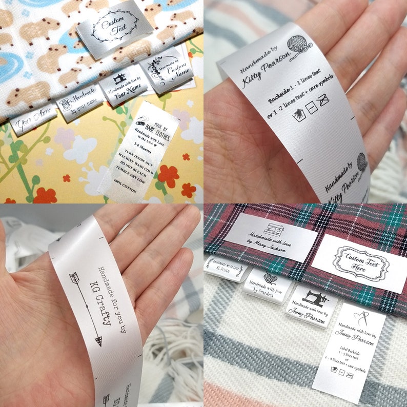 100pcs Personalized Fabric label Custom logo Clothing label hanging sewing label sew on fold over label name tag white silky washcaretag image 6