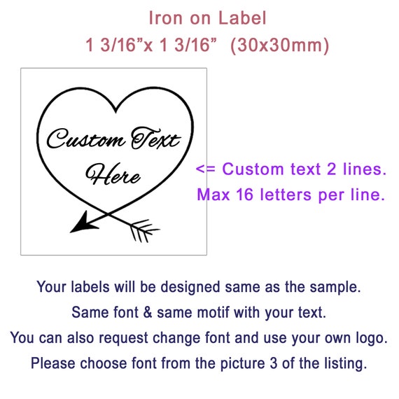 100-1000 Pcs Personalized Iron on Labels Custom Clothing Fabric Label Name  Tag Heart Design Silky White Satin Label Washable Waterproof H12 