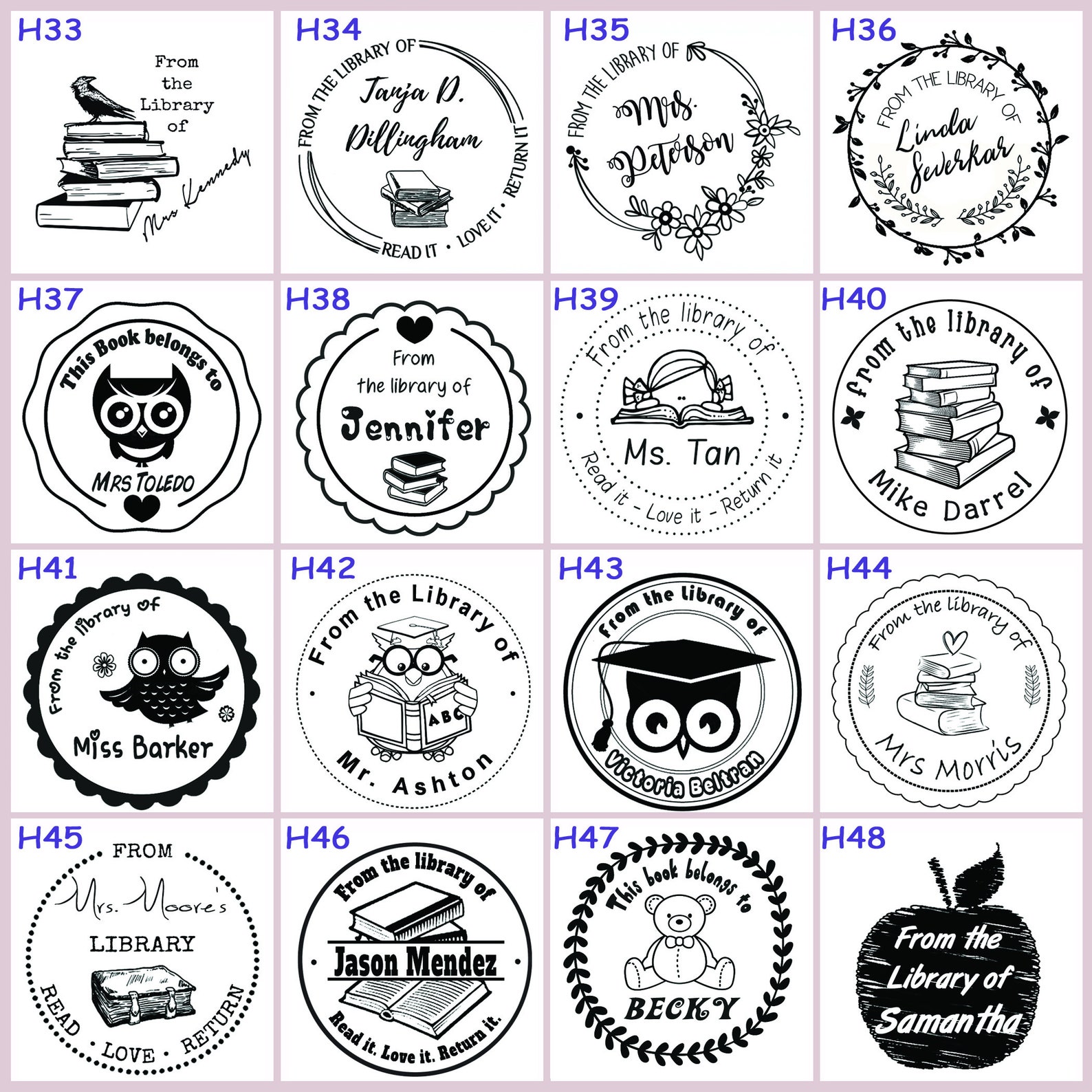 Book stamp teacher stamps Custom self inking stamp Etsy