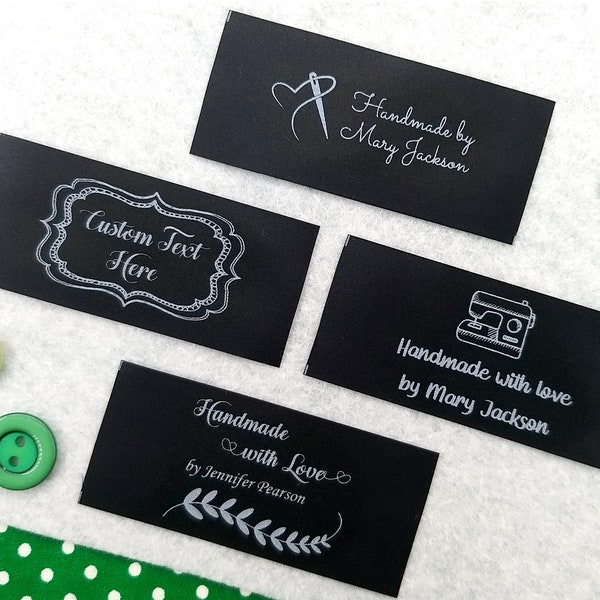 Schwarzes Etikett mit weißem Druck Personalisiertes Stoffetikett Custom Logo Bekleidungsetikett flaches Nähetikett nähen am Ende Fold Name Tag