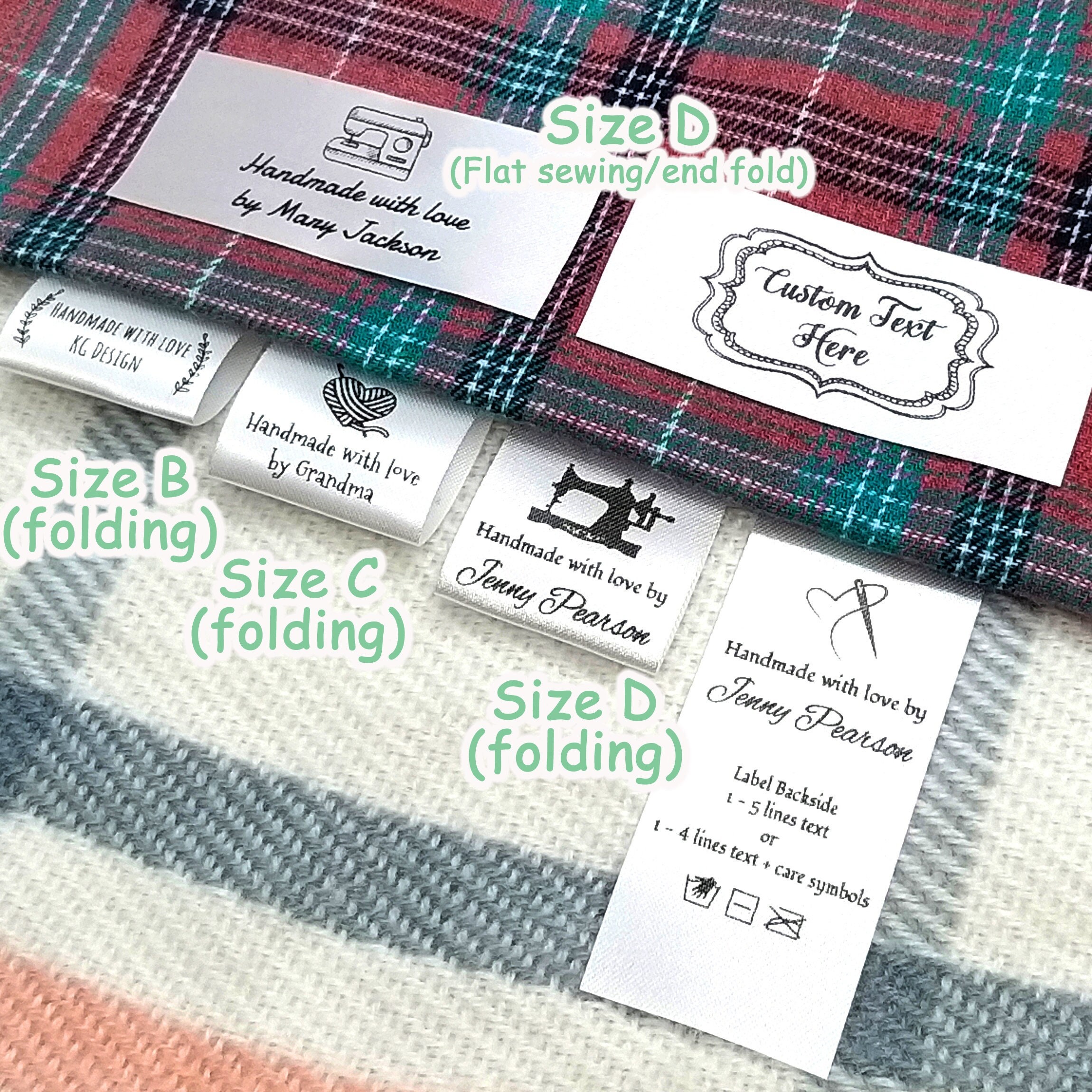  50 Custom Fabric Labels for Clothes Personalized Sewing Tags  Handmade by Your Name Vintage Leaf Border Black Satin Tags Folding fold  Over Hanging Labels sew on Tags : Arts, Crafts