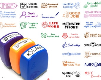 Teacher stamp. 60+ design. You pick ink color. School classroom praise stamp. 1.2" (30mm)