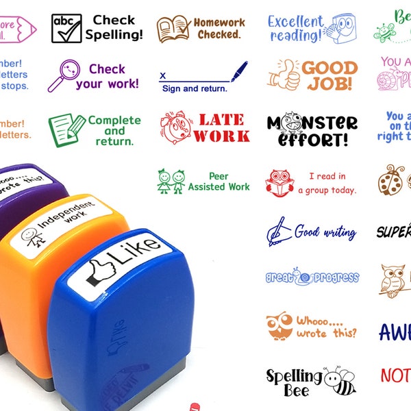 Teacher stamp. 60+ design. You pick ink color. School classroom praise stamp. 1.2" (30mm)