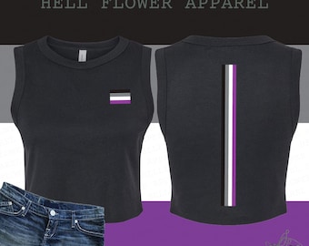 Asexual Pride Flag Crop Tank, Stretch Fit LGBTQIA, Parade Muscle Baby Tee