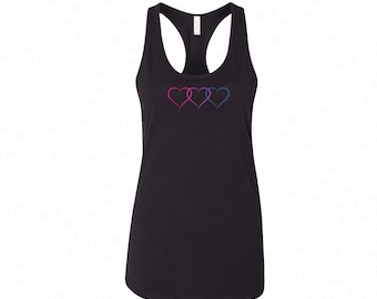 Bisexual Pride Racerback Top, LGBT Hearts, Love is Love Parade Tank