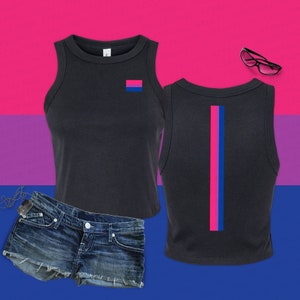 Bisexual Pride Flag Micro Rib Racer Tank, LGBT Love is Love Racerback Tank, Soft Minimalist Bi Flag Tank, Pride Month Stretch Fit Baby Tee