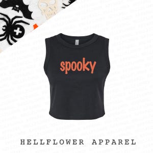 Glitter Spooky Crop Tank, Halloween Trick or Treat, Micro Ribbed Stretch-Fit Baby Tee
