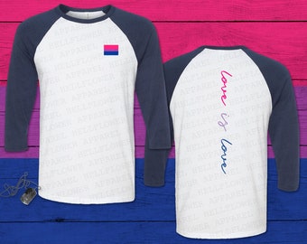 Bi Pride Flag Raglan Unisex Baseball Tee, Bisexual Pride Baseball Tee, LGBT Light-Weight Tee, Love is Love Soft Tee, Bi Pride Month Tee