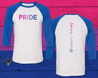 L'amore dell'orgoglio bisessuale vince la maglietta da baseball raglan unisex, maglietta leggera, maglietta minimalista LGBT, maglietta da baseball morbida del mese dell'orgoglio bisessuale, l'amore è amore