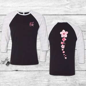 Sakura Unisex Baseball Tee, Japanese Cherry Blossom Shirt, Anime Raglan Pink Flower Top