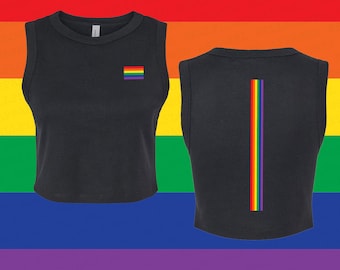 Gay Pride Muscle Crop Tank, Micro Ribbed Gay Flag, Love Wins Baby Tee