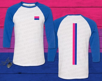 Bi Pride Flag Striped 3/4 Sleeve Raglan Baseball Tee, Unisex Bisexual Light-Weight Tee, LGBT Minimalist Tee, Soft Pride Month Baseball Tee