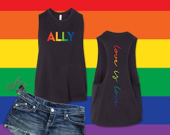 Ally Pride Crop Tank Top, Love is Love, Parade Thin Racerback