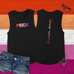 Lesbian Pride Muscle Tank Top, Love Wins Aesthetic, LGBT Pride Minimalist, Summer Parade Love is Love Tank, Pride Month Muscle Tank