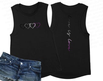 Asexual Pride Hearts Muscle Tank, Women's LGBTQIA Love Wins Top