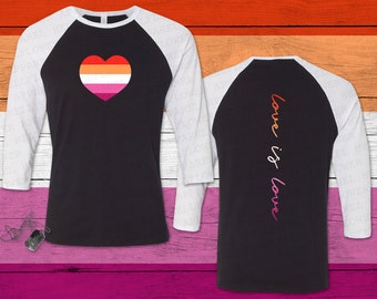 L'amore lesbico è l'amore Unisex Raglan Baseball Tee, Love Wins Minimalist Pride Tee, Thin Light-Weight LGBT Pride Month Baseball Tee