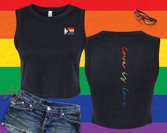 Pride Flag Stretch-Fit Crop Tank, LGBTQIA Micro Rib Baby Tee, Summer Parade Top