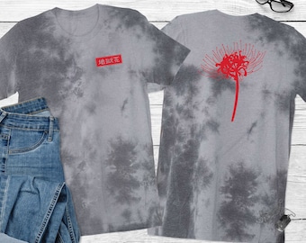 Red Spider Lily Tie Dye Shirt, Japanese Hell Flower Soft Unisex T-Shirt, Japan Art