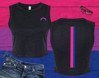 Bisexual Rainbow Muscle Crop Tank, Stretch Fit Flag Top, LGBT Pride Month Baby Tee