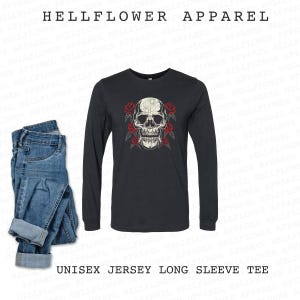 Distressed Skull & Roses Long Sleeve Tee, Gothic Rocker Horror Shirt