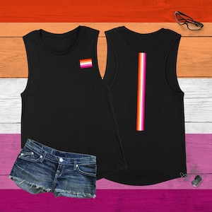 Lesbian Pride Flag Jersey Muscle Tank Top, LGBT Aesthetic Muscle Top, Pride Month Sapphic Minimalist Flag, Women&#39;s Summer Parade Flag Tank