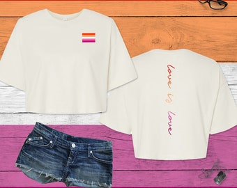 Lesbian Pride Flag Crop Tee, Women's Love Wins Cotton Top