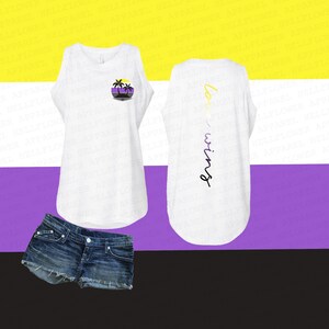 Non-binary Pride Tank Top, Relaxed Fit, Sunset Beach, Love is Love